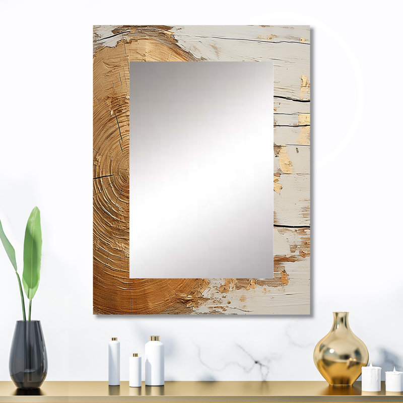 Abstract Gold And White Paint Spiral II - Abstract Spirals Decorative Wall Mirror, Modern Large Mirror, Printed Metal Art