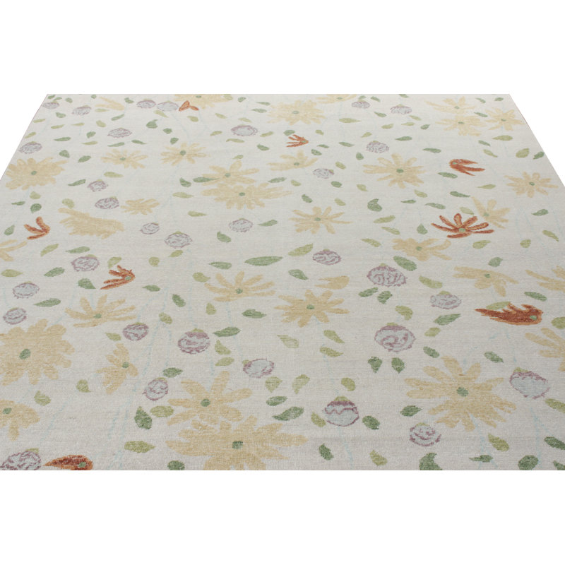 Distressed Homage Hand Knotted Wool Floral Area Rug, Rectangle 10' x 14'