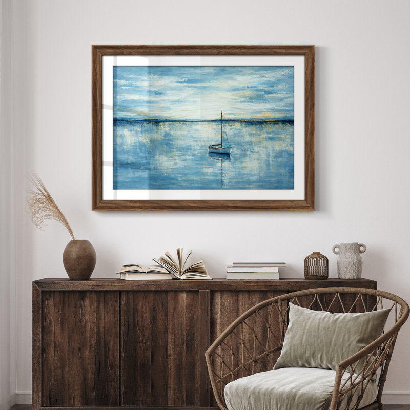 «Serene Blue Lake», Impression encadrée avec passe-partout