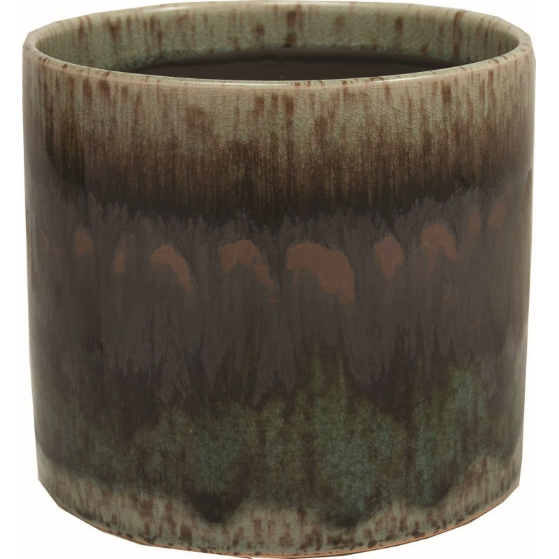 Jardinière cylindrique glacée réactive réactive brune et verte