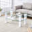 Modern minimalist double layered transparent tempered glass coffee table and coffee table, paired with white MDF decorative columns. Computer desk. Game table.