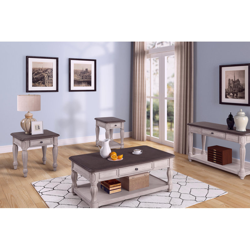 Table d'appoint vintage brun-blanc avec tiroir de rangement