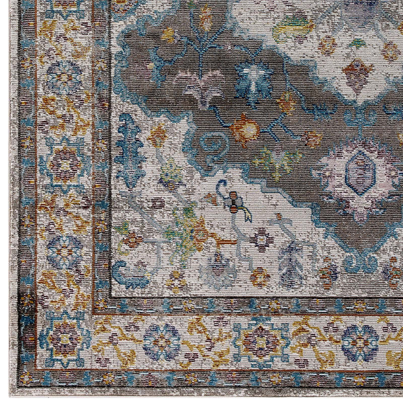 Modway Success Anisah Distressed Floral Vintage 5x8 Area Rug in Gray, Ivory, Yellow, Orange, Rectangle 5' x 8'
