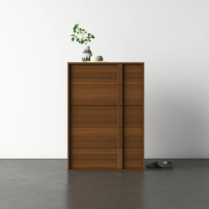 Walnut Vertical 5-Drawer Soft Close Dresser