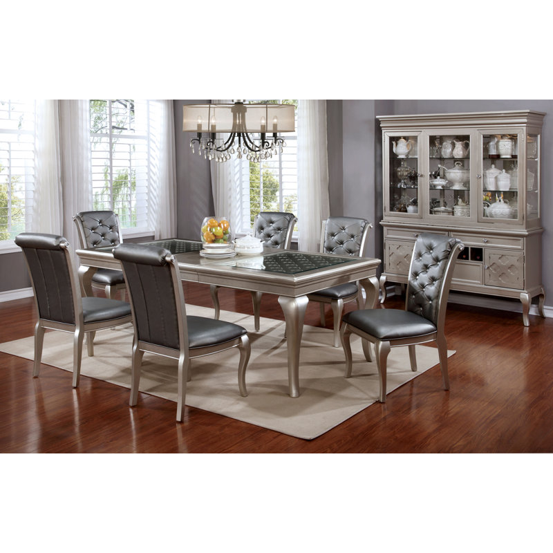 Ensemble de table de salle à manger extensible 9 pièces Kane, Gris, Beige, Champagne argenté