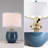 21 Inch Handcrafted Ceramic Table Lamp, Crackle Blue Nightstand Lighting for Bedroom Bedside Living Room Kitchen Counter