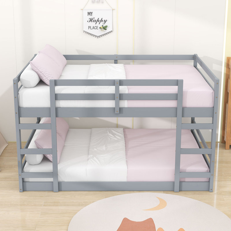 Full Over Full Wood Bunk Bed With Ladders, Gray