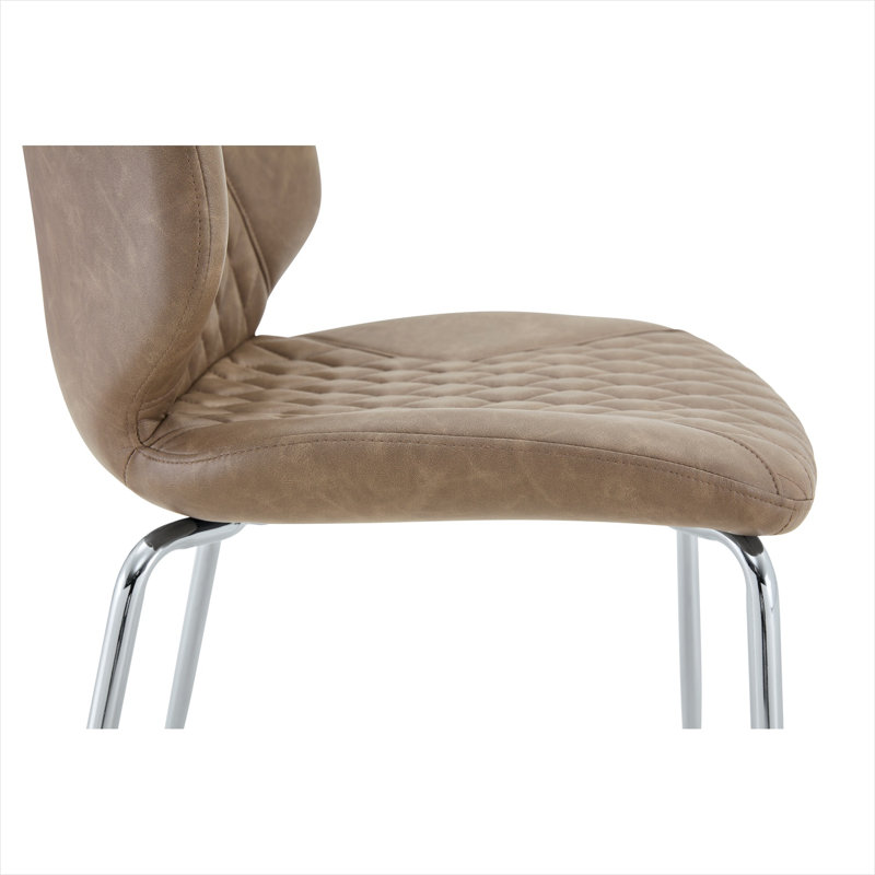Ensemble de 2 chaises d'appoint, dossier haut capitonné Mid-Century, cuir ciré à l'huile beige doux, pieds en métal galvanisé