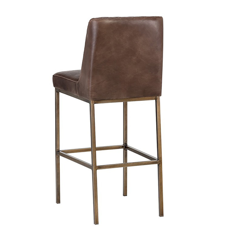 5West Upholstered Stool with Metal Frame, Antique Brown Faux Leather, Bar Stool (30" Seat Height)