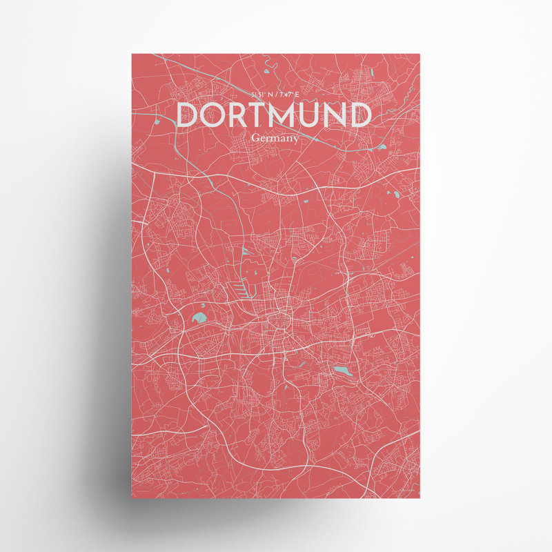 Dortmund City Map In Maritime - No Frame Print, 17cm H x 11cm W x 0.05cm D