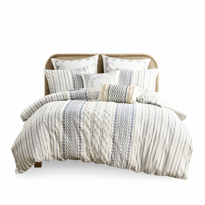 Housse de couette en coton très grand / très grand - chenille, motifs géométriques, sans produits chimiques avec multicolore, 4 attaches de coin, literie chaude et douce