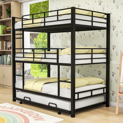 Heavy-Duty Twin Metal Triple Bunk Bed With Twin Trundle by Isabelle & Max