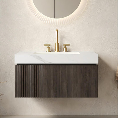 Adwin 36" Floating Wall-Mounted Bathroom Vanity – Pre-Assembled Plywood Cabinet With Carrara White Sintered Stone Top & Undermount Ceramic Sink