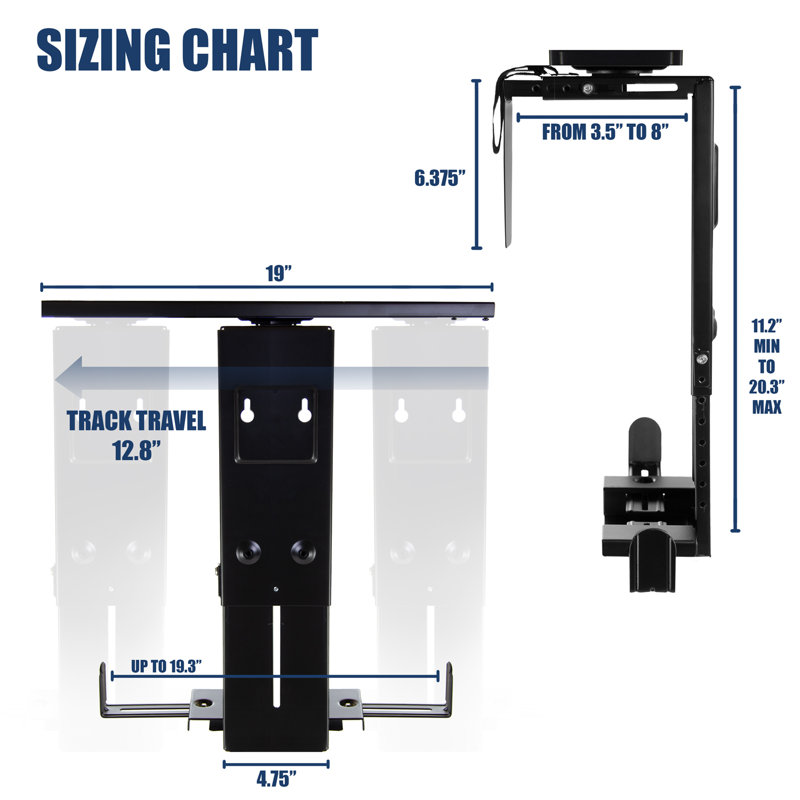 Mount-It! Anti-Theft CPU Holder Desk Mount, Adjustable Under Desk Computer Mount with Sliding Track
