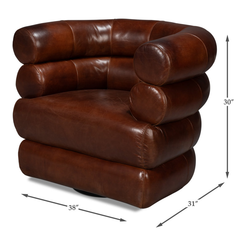 Swivel Barrel Chair, Brown Leather