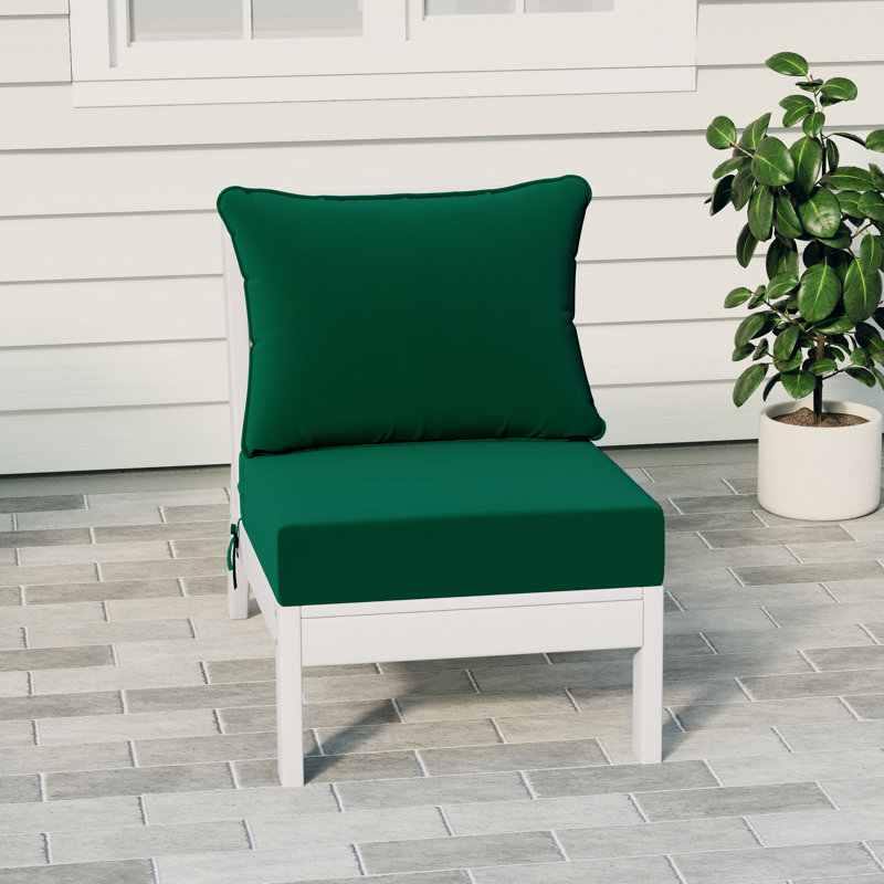 Deep Seating Armless Chair With Cushions, Green, White