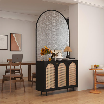 39.37"Black Solid Wood Pine With a Partition Entryway Cabinet