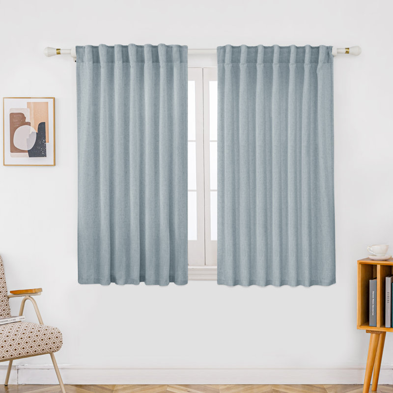 Toyoko Linen Blend Semi-Sheer Back Tab Curtains, 52" W x 45" L, Stone Blue