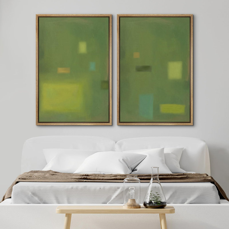 Emerald Green Pastel Color Field Landscape Art, Green Wall Decor, Modern Abstract 2 pièces, Naturel, H 36 po x l 24 po