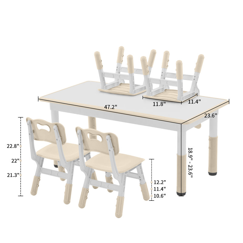 Angeliz Kids 5 Piece Play Or Activity Table and Chair Set, Beige/White