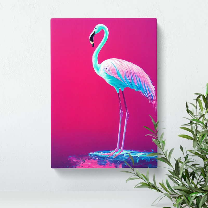 Neon Flamingo - Wall Art, 50cm H x 35cm W x 3cm D, Wrapped Canvas