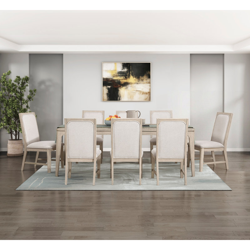 Table de salle à manger moderne transitionnelle 9 pièces avec chaises d'appoint rembourrées beige clair gris naturel