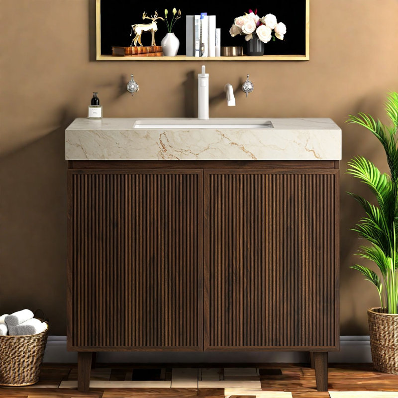 Modern Vanities, 36 Inch Walnut Vanity Cabinet with Storage