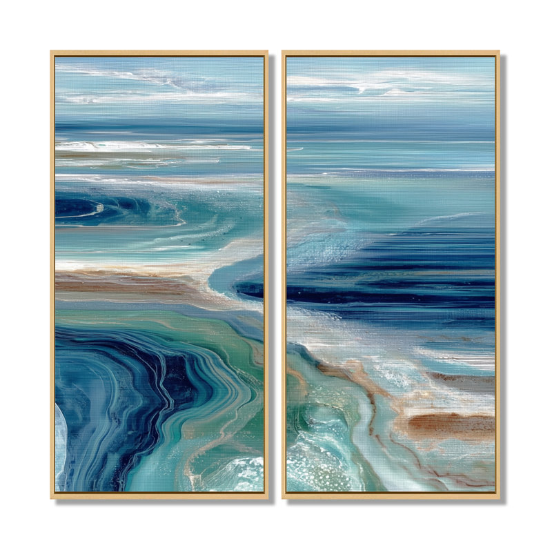«Green River», reproduction d'art sur toile, art mural côtier vert 2 pièces, H 32 po x l 32 po, Crème