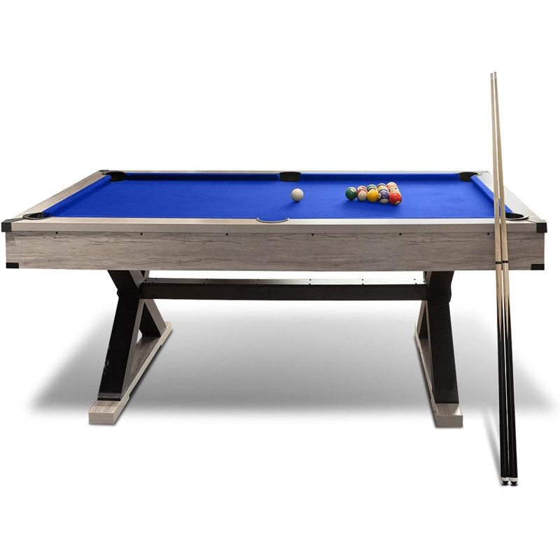 Table de billard de 7 pi avec pieds en X stables, table de billard avec boules de billard, 2 queues de billard, queues de billard, chiffon et brosse de nettoyage pour la salle de jeux