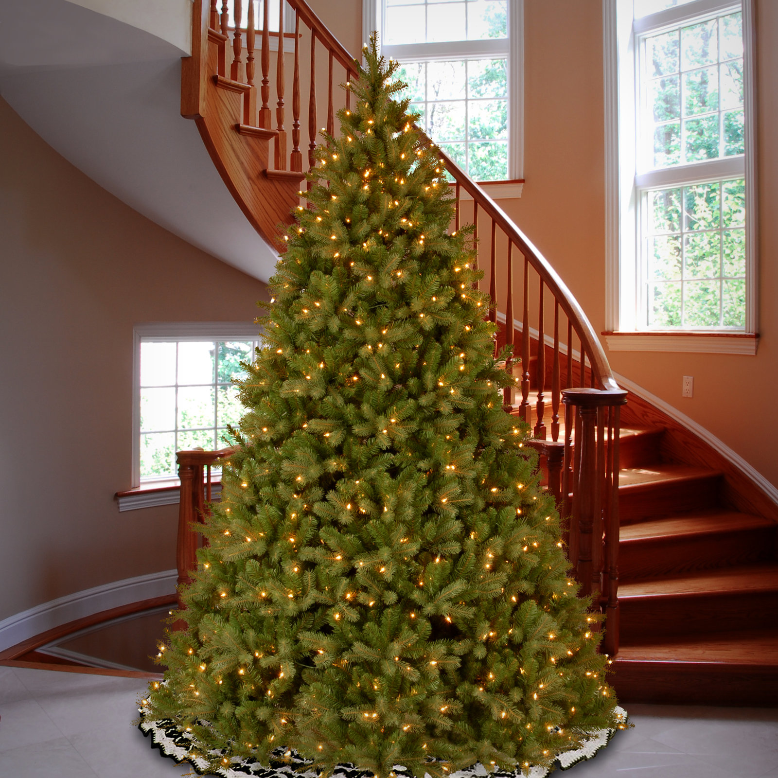 Pre-Lit Fir Christmas Tree, 10' H x 78" W, Pre-Lit