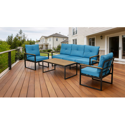 . Oversized Steel Outdoor Conversation Set Heavy-Duty Durable All-Weather Powder-Coated Frame Plus Sized, 5-Seater for Garden, Backyard, Poolside