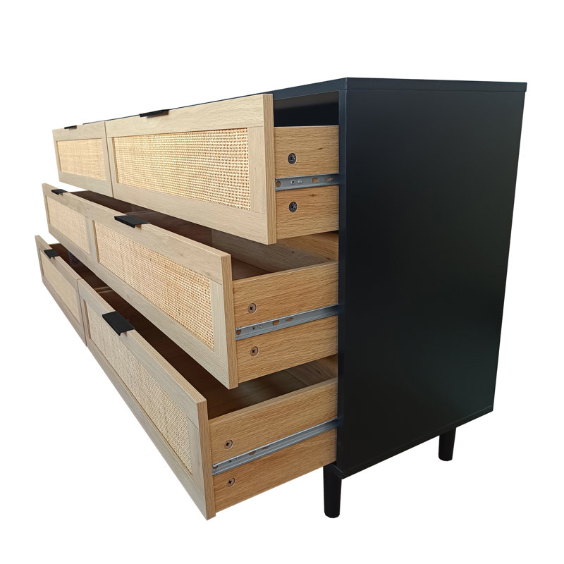 Armoire de rangement en rotin à 6 tiroirs avec matériaux de haute qualité, idéale pour la chambre à coucher, le salon et divers besoins de rangement