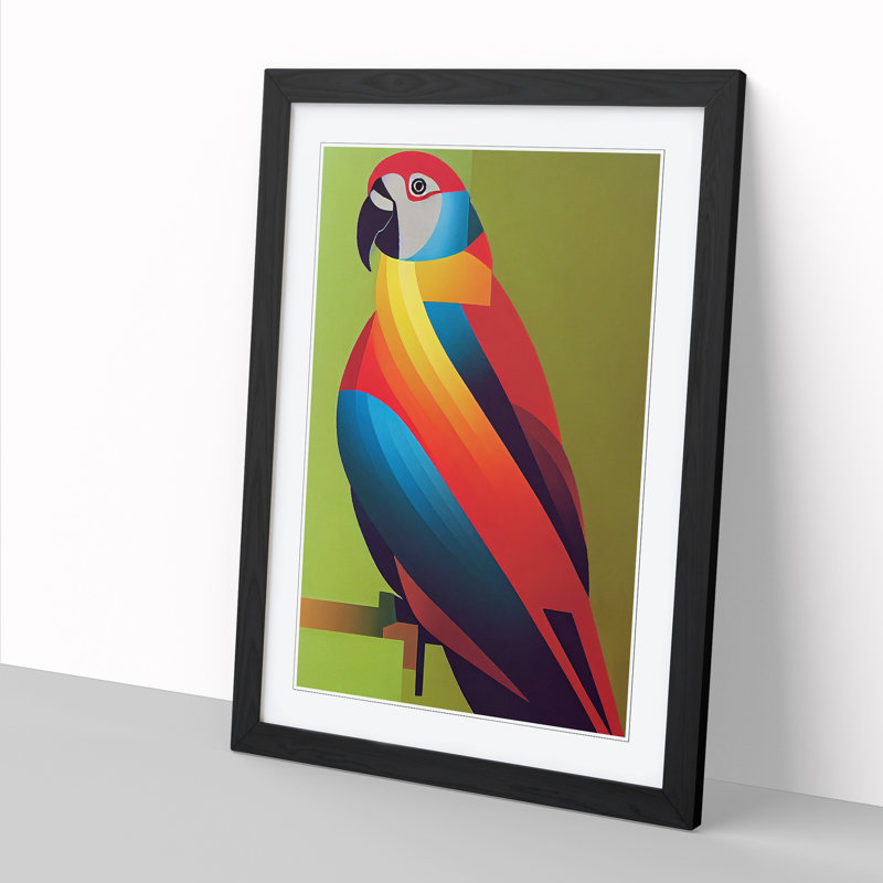 Parrot Cubism - Single Picture Frame Print, Black, 64cm H x 46cm W x 2cm D