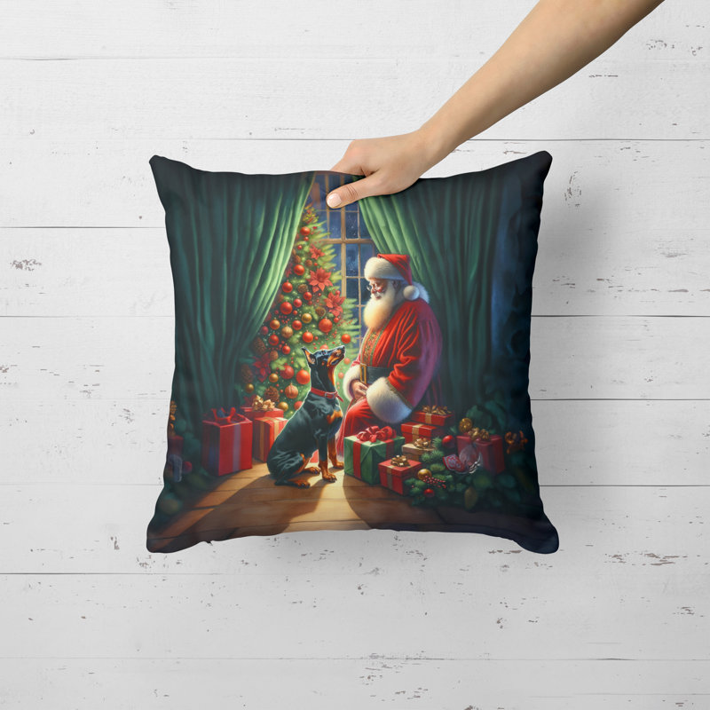 Coussin Doberman Pinscher and Santa Claus, H 18 po x l 18 po