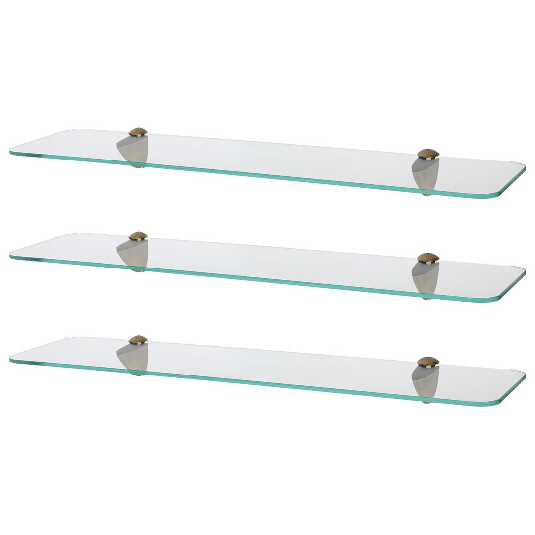 B&Q - 3X Rounded Floating Glass Shelves60CmGold BracketsBathroom Shower Storage Vanity Display Unit Shelf - Image 3