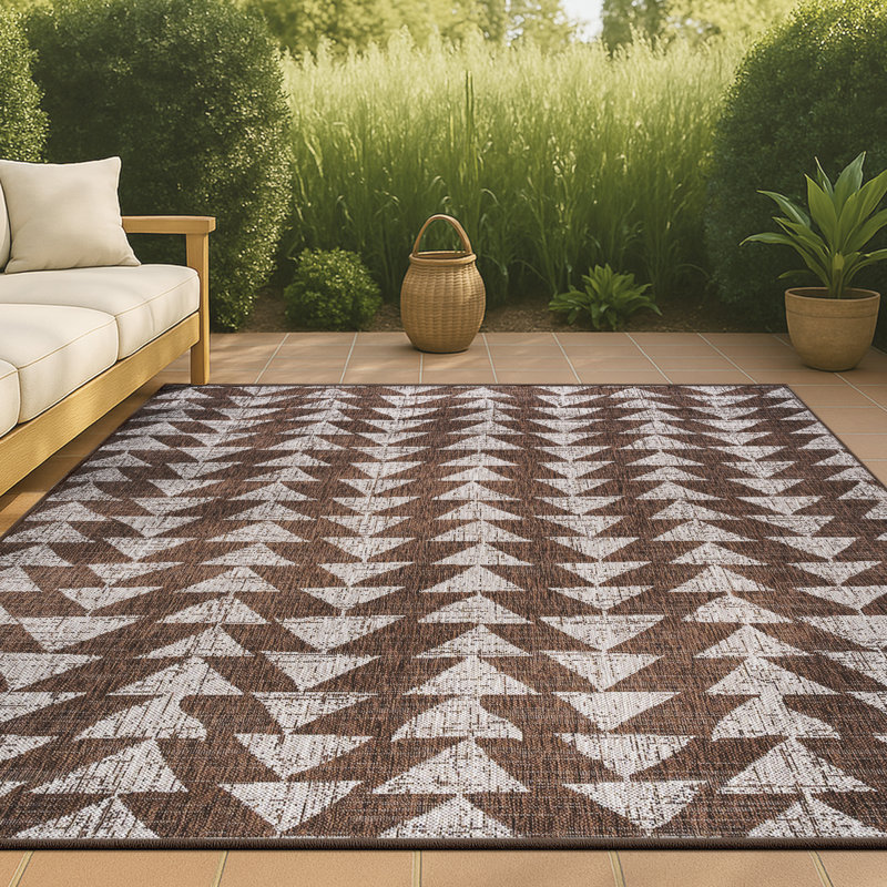 Andratx Modern Tribal Geometric Brown/Beige Indoor/Outdoor Rug, Rectangle 3'11" x 6'