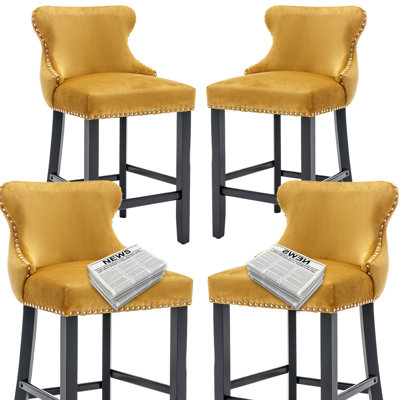 Velvet Upholstered Solid Wood Kitchen Bar Stools  (Set of 4)