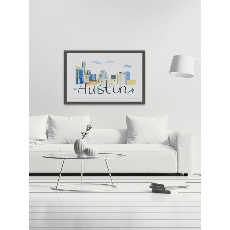 « austin cityscape », reproduction de peinture à l’aquarelle encadrée, 20 po x 30 p