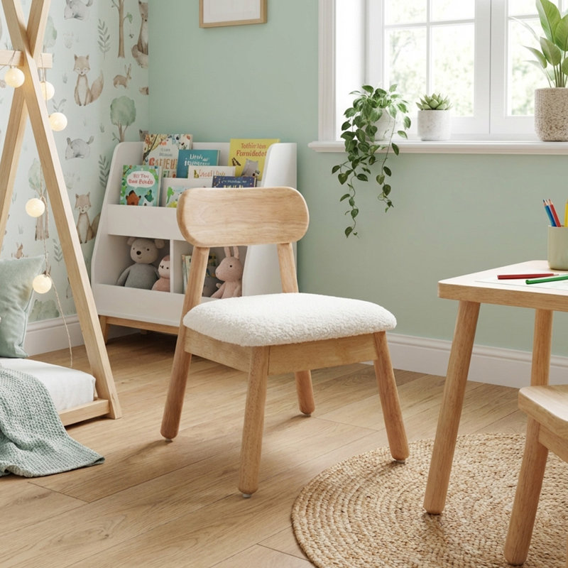 Kids Wood Upholstered Chair Activity Chair, White