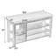 Un long banc à langer réglable en hauteur en bois d'hévéa naturel comprend un siège confortable, un espace de rangement dissimulé et de grands compartiments de rangement.-129759679-129759681-129759683