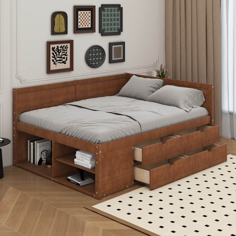 Daybed With Drawers And Shelves, Walnut, Full/Doule