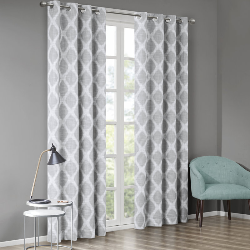 Gray Ikat Print Blackout Grommet Curtain Panel