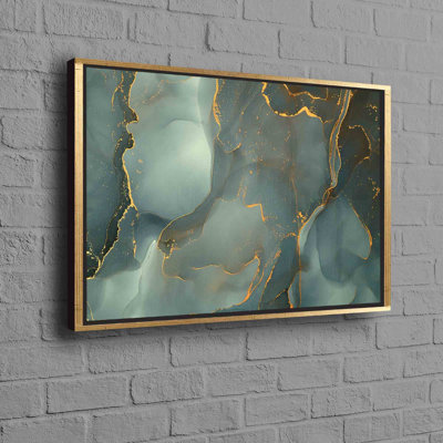 Art sur toile de coton vert et doré, parfait pour égayer les espaces de salon ou de bureau avec un attrait esthétique subtil
