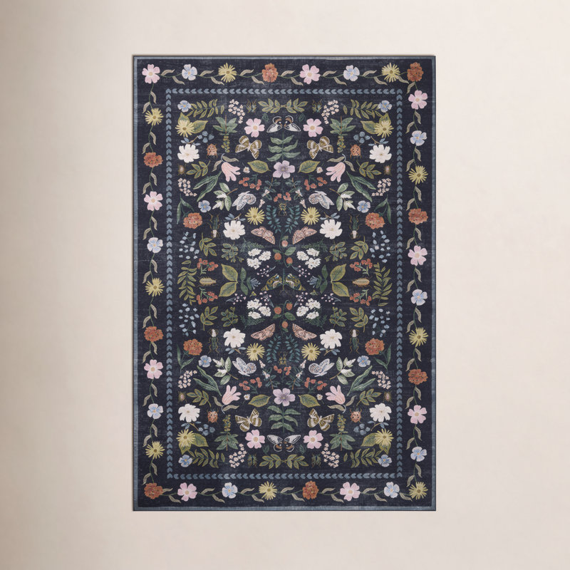 Rifle Paper Co. x Loloi Canopy Black Area Rug, Rectangle 2' x 3'