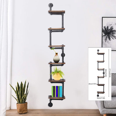 6-Tier Book Storage Rack Wall-Mounted Bookshelf Vertical Wall Display Organizer for Study Office Bedroom Living Room