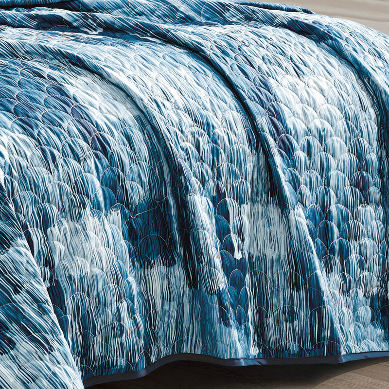 Blue Organic Cotton Reversible Queen Bedspread Set