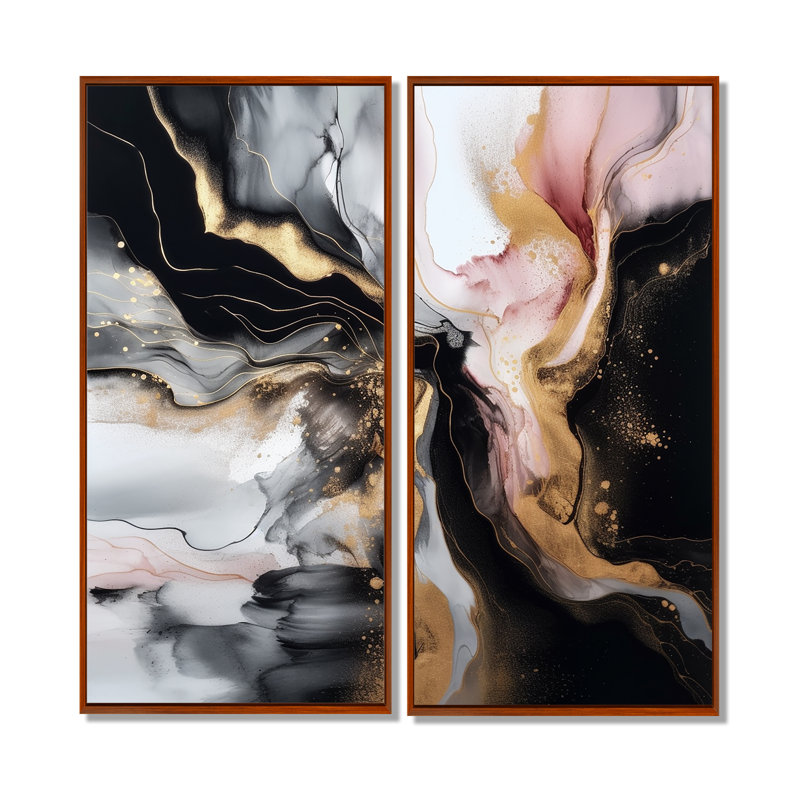 Marbre noir doré I - art mural noir 2 pièces, 40'' H x 40'' W, Impression encadrée flottante, Brown