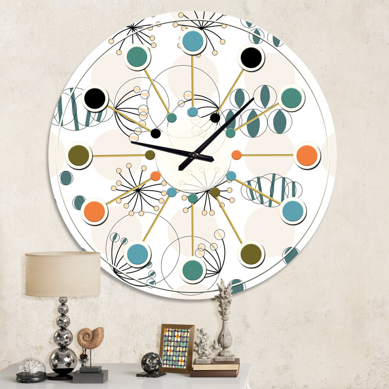 Motif géométrique abstrait moderne - Horloge murale Mid-Century, Moyenne
