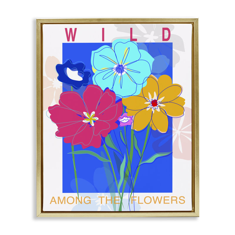 "Wild parmi les fleurs", art mural encadré par CAD Designs, Cadre flottant métallique doré, H 21 po x l 17 po