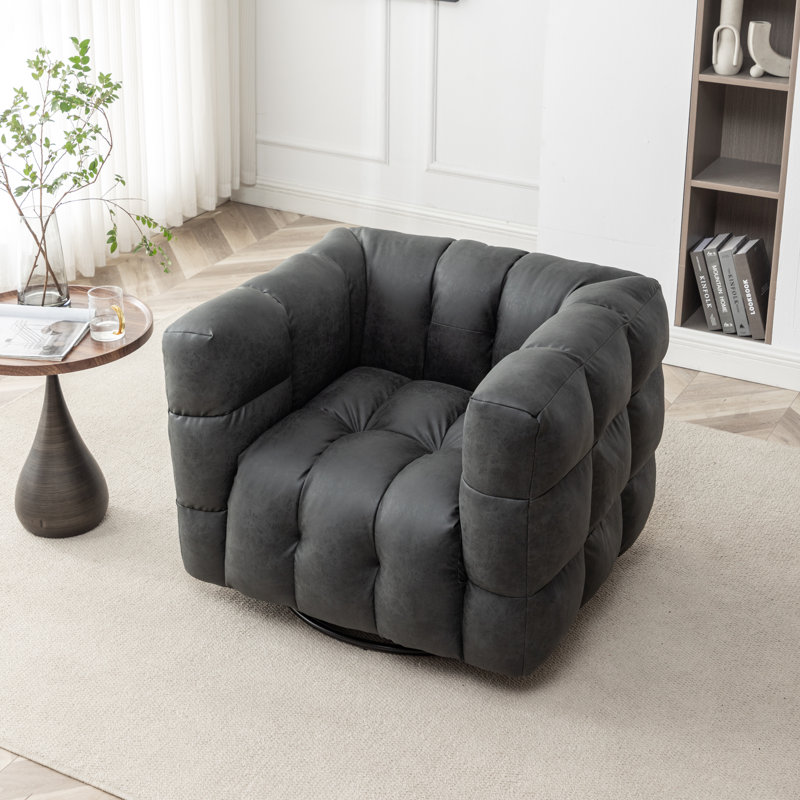 Brennan 38" Wide Tufted Swivel Chair with Square Arm, Avdul Vintage Black